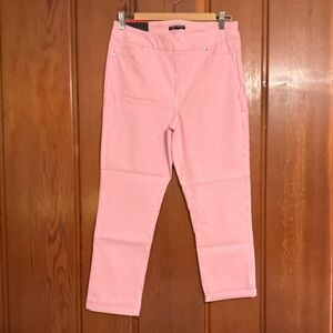 NWT Mario Serrani Pink/White Pin Striped Cropped Stretch Pants Size M #2345